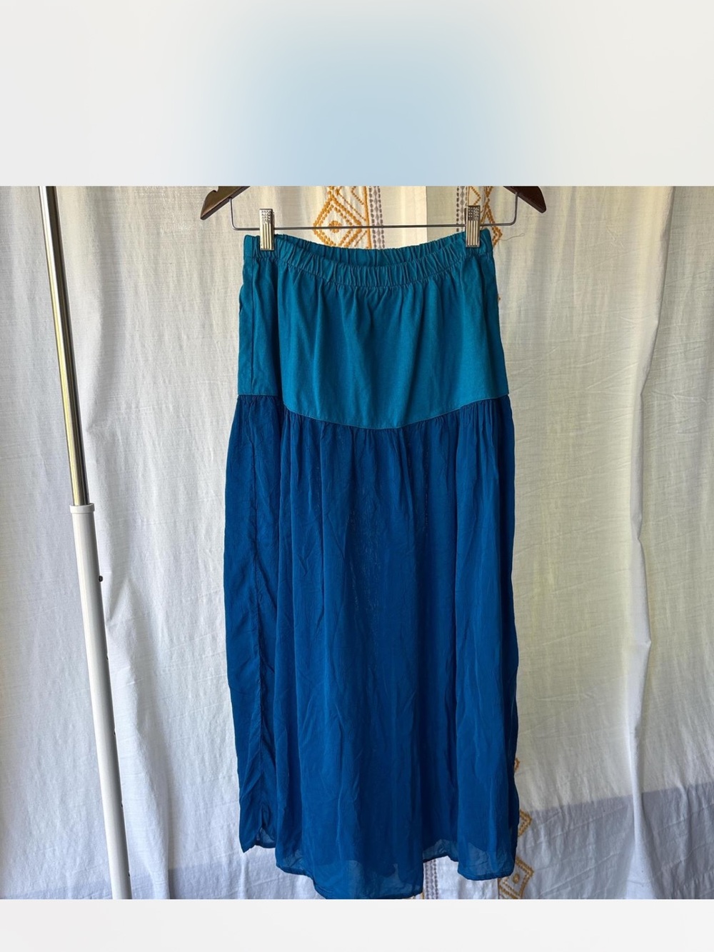 Johnny Was Teal and Deep Blue Tiered Maxi Skirt